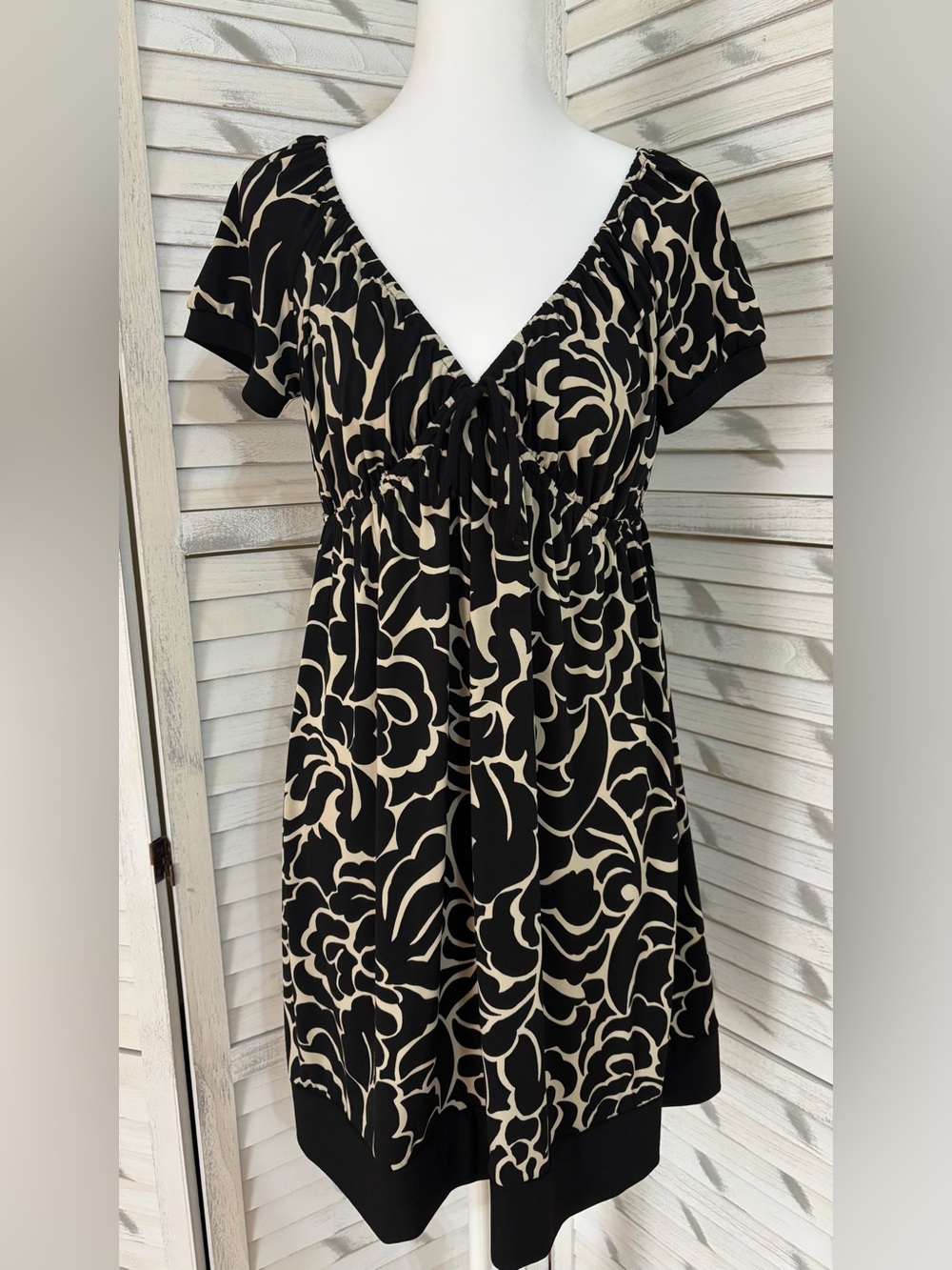 INC International Concepts Black and Cream Floral Midi Dress